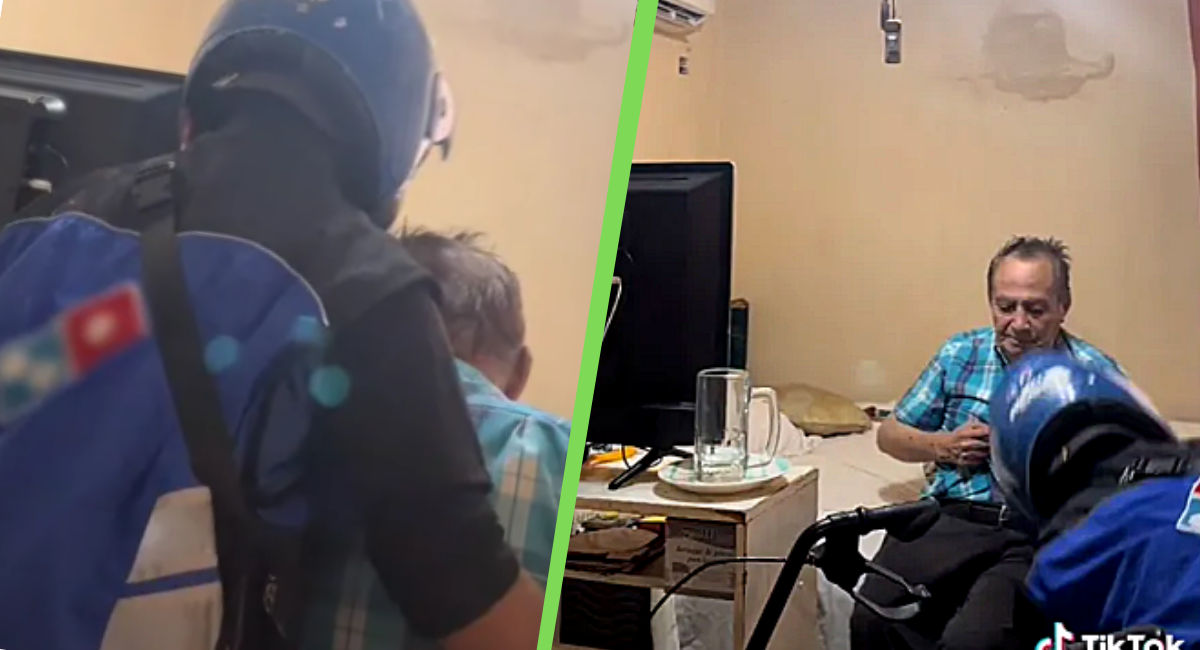 Abuelito pide pizza para que el repartidor lo ayude a sentarse