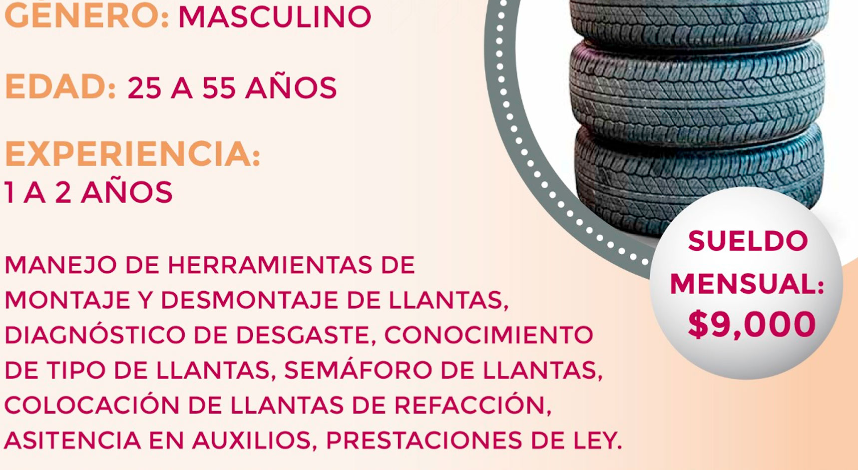 trabajo vacante talachero pagan 9 mil al mes