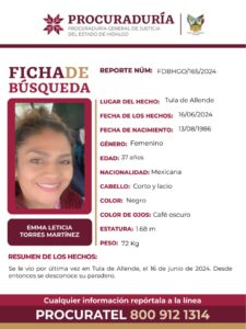 Ayuda a localizar a Emma Leticia Torres Martínez, se extravió en Tula de Allende