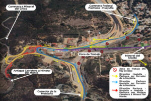 Cambios de vialidad en el kilómetro 10.6 del entronque Real del Monte este 1 de septiembre.