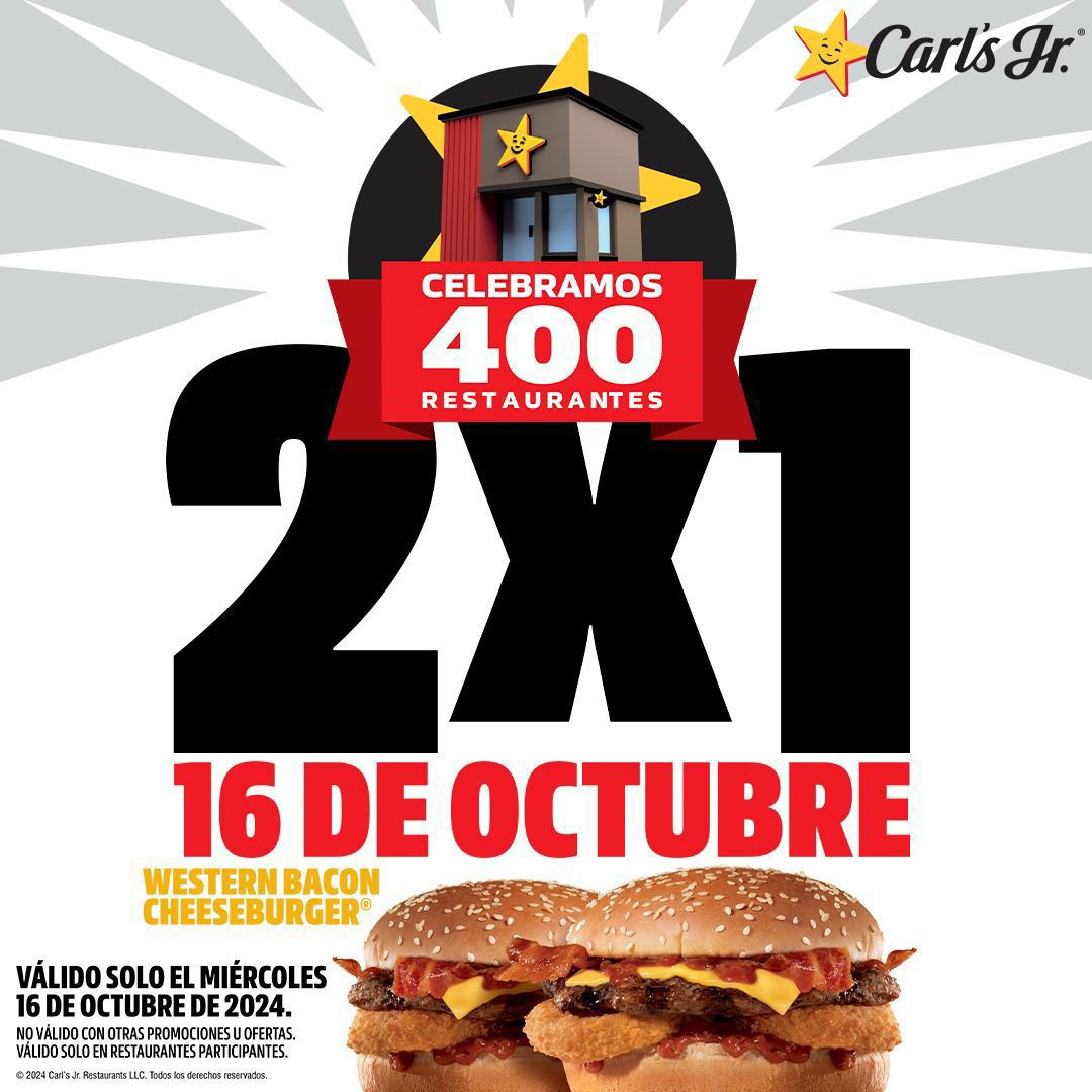 Carl's Jr. lanza de promoción un 2x1 en Western Bacon Cheeseburger