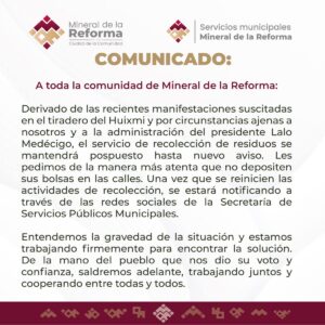 Las autoridades trabajan para resolver la crisis de basura en Mineral de la Reforma y reanudar el servicio