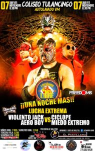 Luchadores de alto vuelo y temerarios movimientos protagonizarán la cartelera en el autolavado VM. ¡Lucha extrema en su máxima expresión!