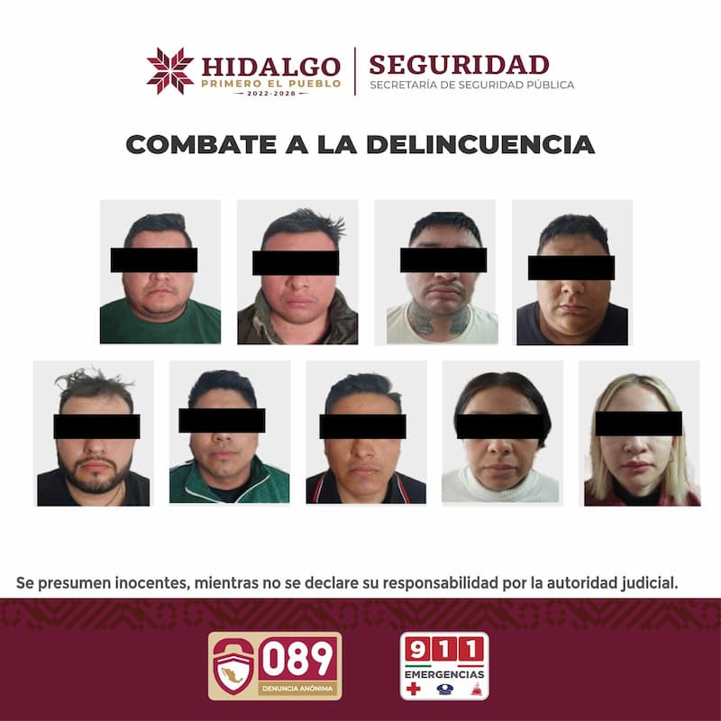 Nueve personas fueron detenidas por la SSPH tras operativo contra el robo de vehículos