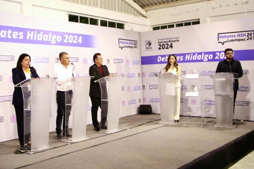 Participaron en el debate las candidaturas de los partidos Acción Nacional, Movimiento Ciudadano y de la Candidatura Común “Seguiremos Haciendo Historia en Hidalgo”