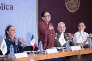 Rosa Icela Rodríguez, Secretaria de Gobernación, durante su intervención sobre la estrategia de construcción de paz