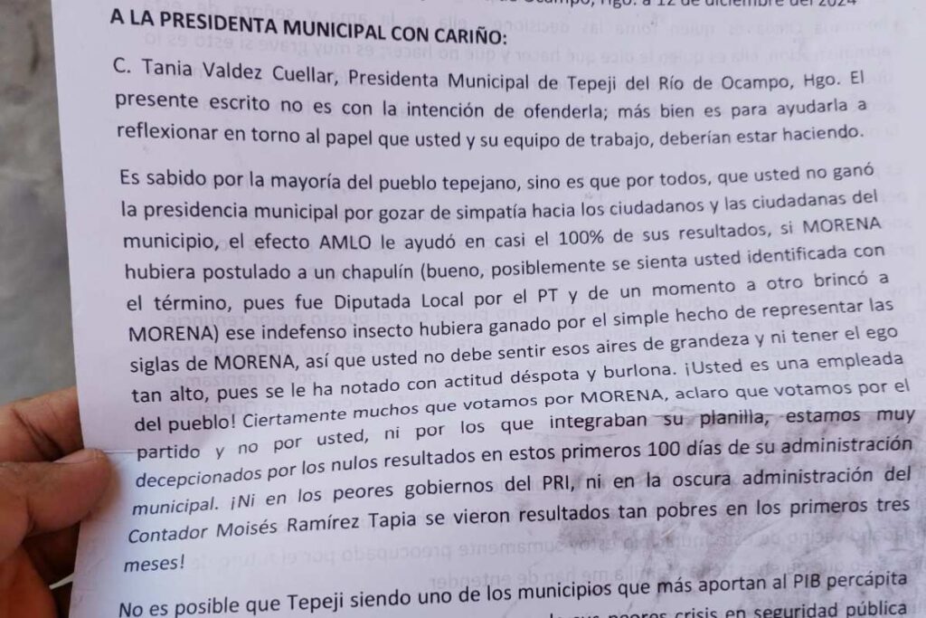 El panfleto fue tirado en la cabecera municipal de Tepeji del Río