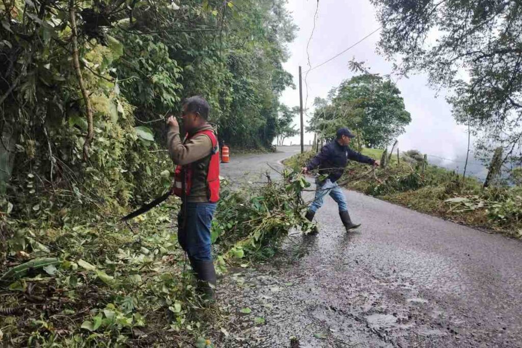 El equipo de Protección Civil de Huazalingo ha desplegado brigadas para retirar los deslaves 
