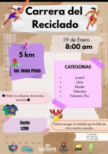 Este domingo, súmate a la Carrera del Reciclado en Venta Prieta. Disfruta de 5 km llenos de energía, medallas recicladas y un ambiente único