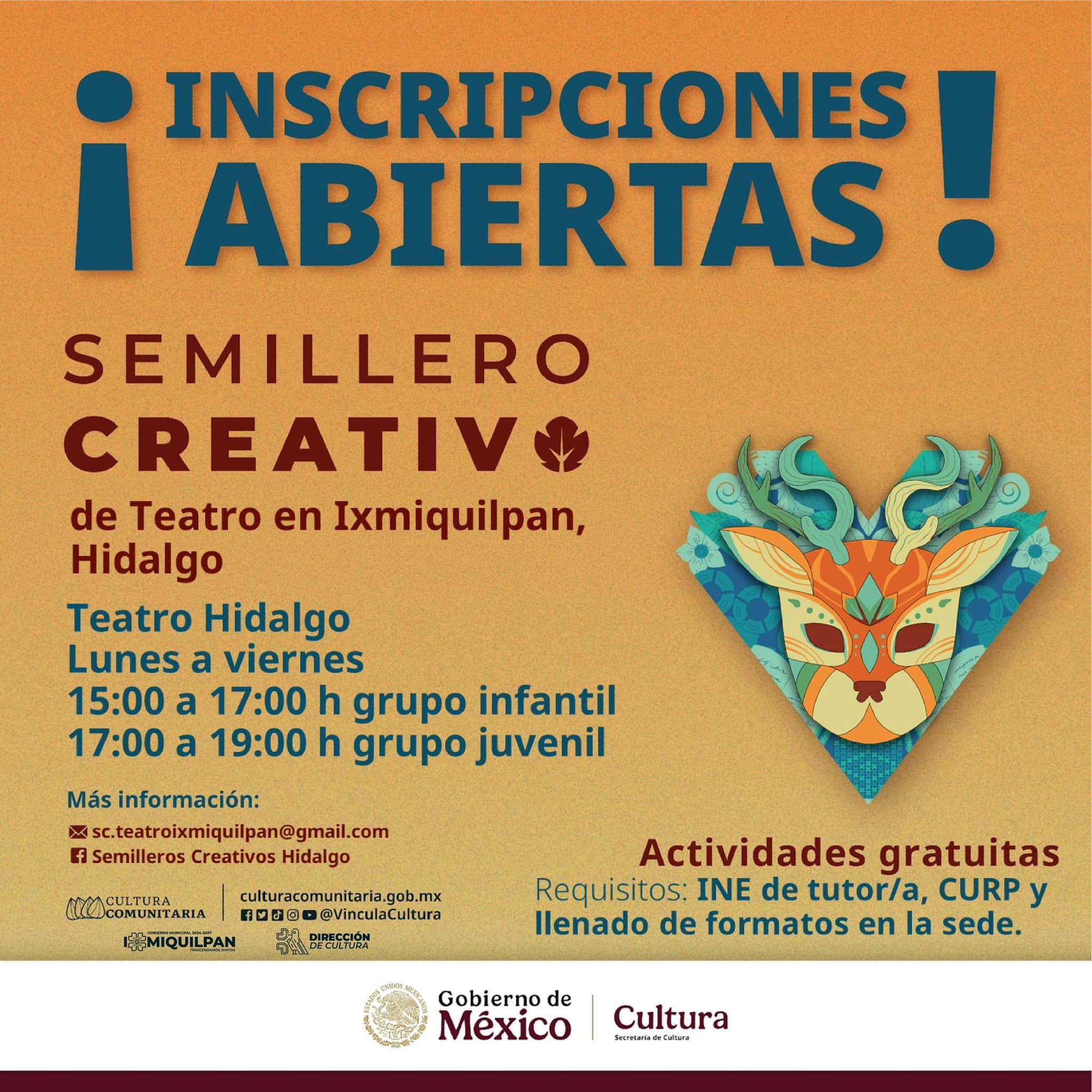 El gobierno municipal de Ixmiquilpan, en colaboración con la Secretaría de Cultura del Gobierno de México, invita a todos los interesados a participar en el programa Semillero Creativo
