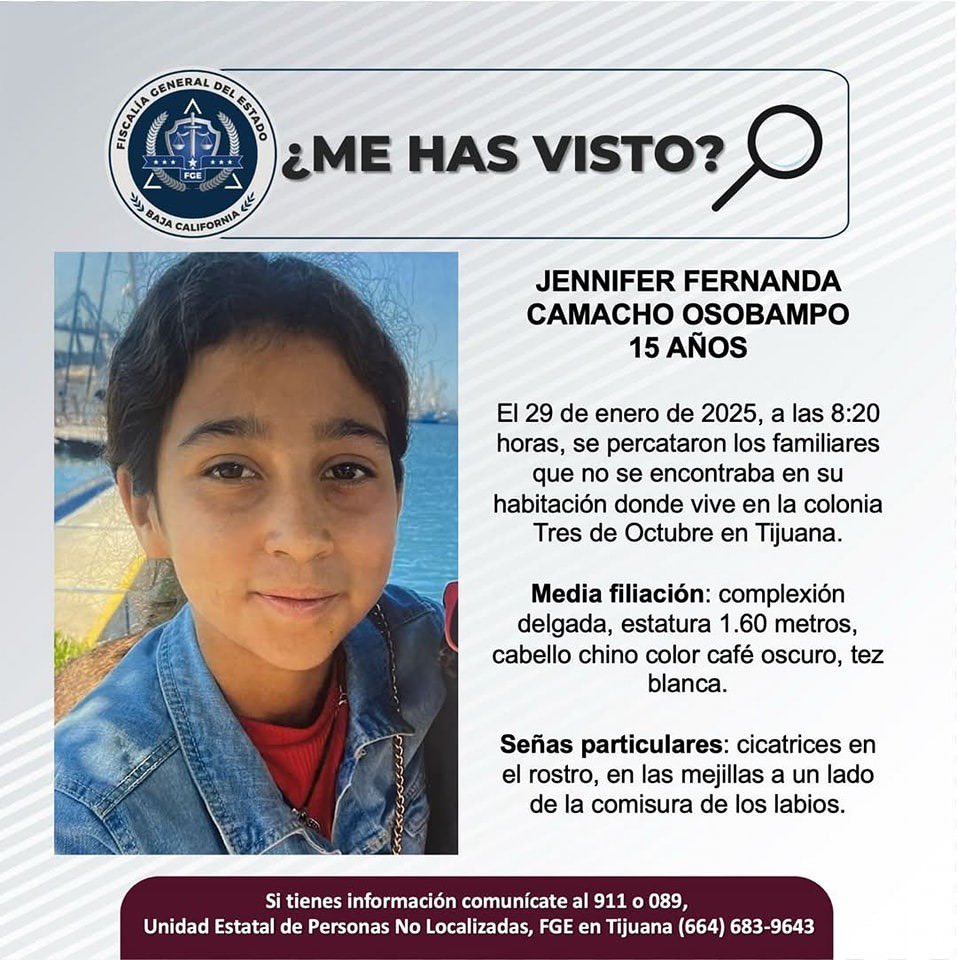 Ficha de búsqueda de Jennifer Fernanda Camacho Osobampo, de 15 años