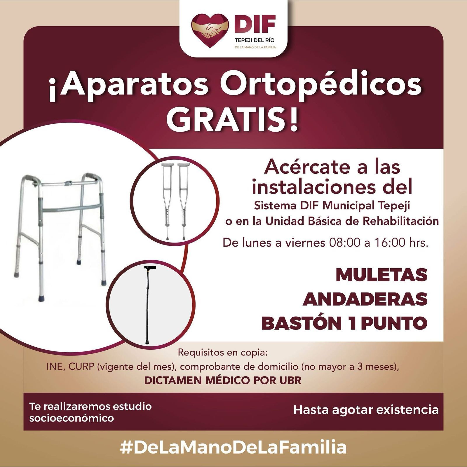 Las personas interesadas en acceder a estos apoyos pueden acudir a las instalaciones del DIF o a la Unidad Básica de Rehabilitación