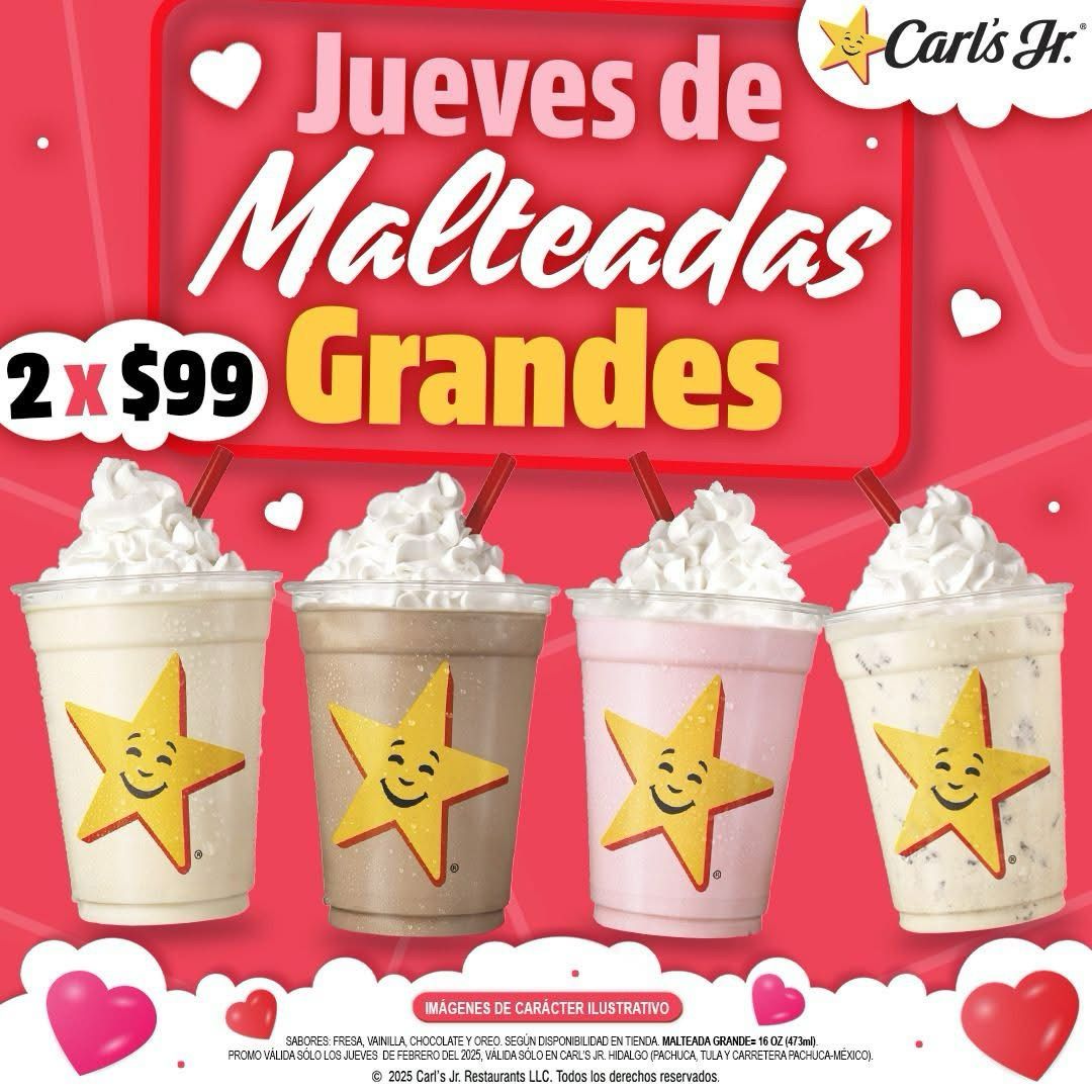 Carl’s Jr. Hidalgo también mantiene activa su promoción de malteadas, disponible todos los jueves