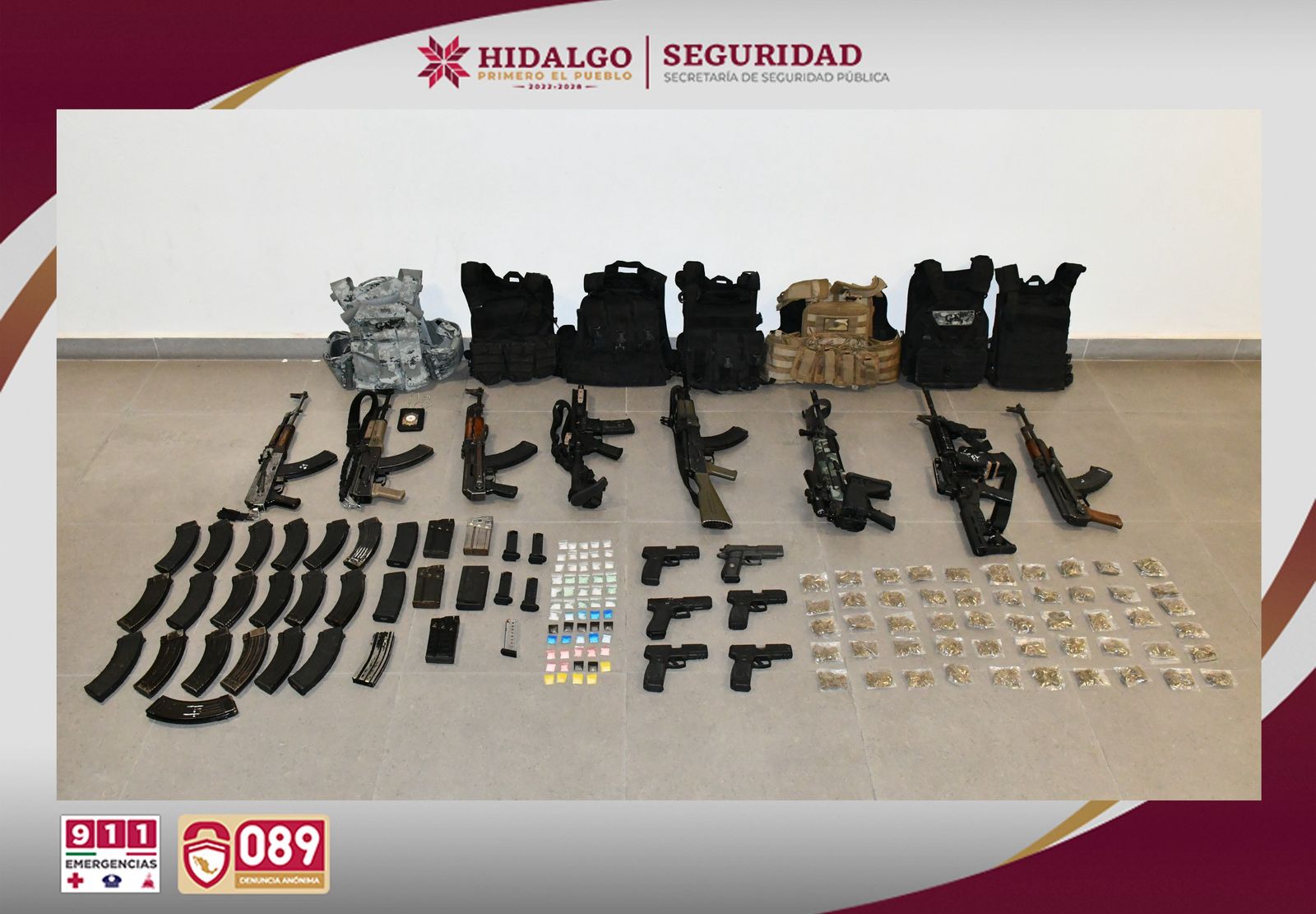 Armas decomisadas durante la detención de los presuntos responsables del doble homicidio