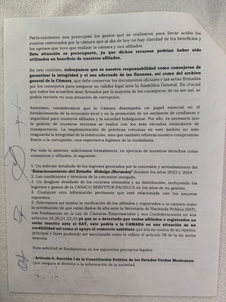Documentos presentados por los consejeros como prueba de la falta de transparencia en la cámara.