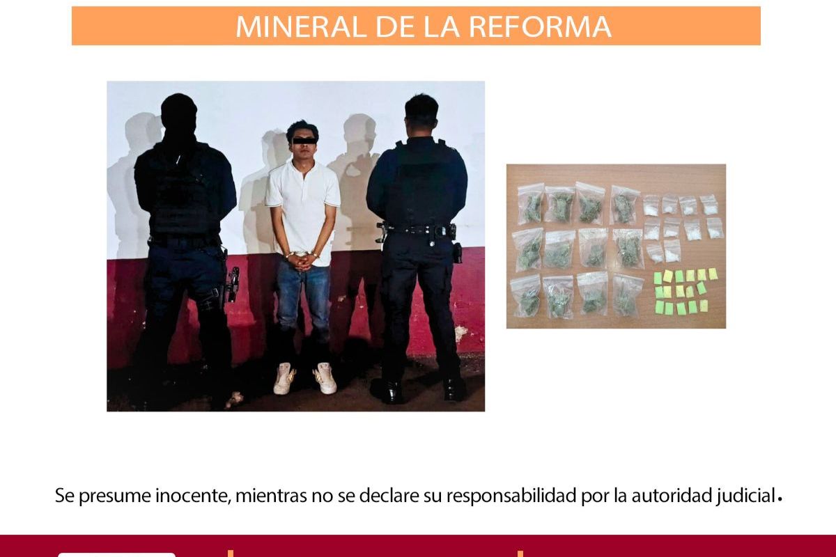 Policía detiene a hombre con droga tras patrullaje en Mineral de la Reforma
