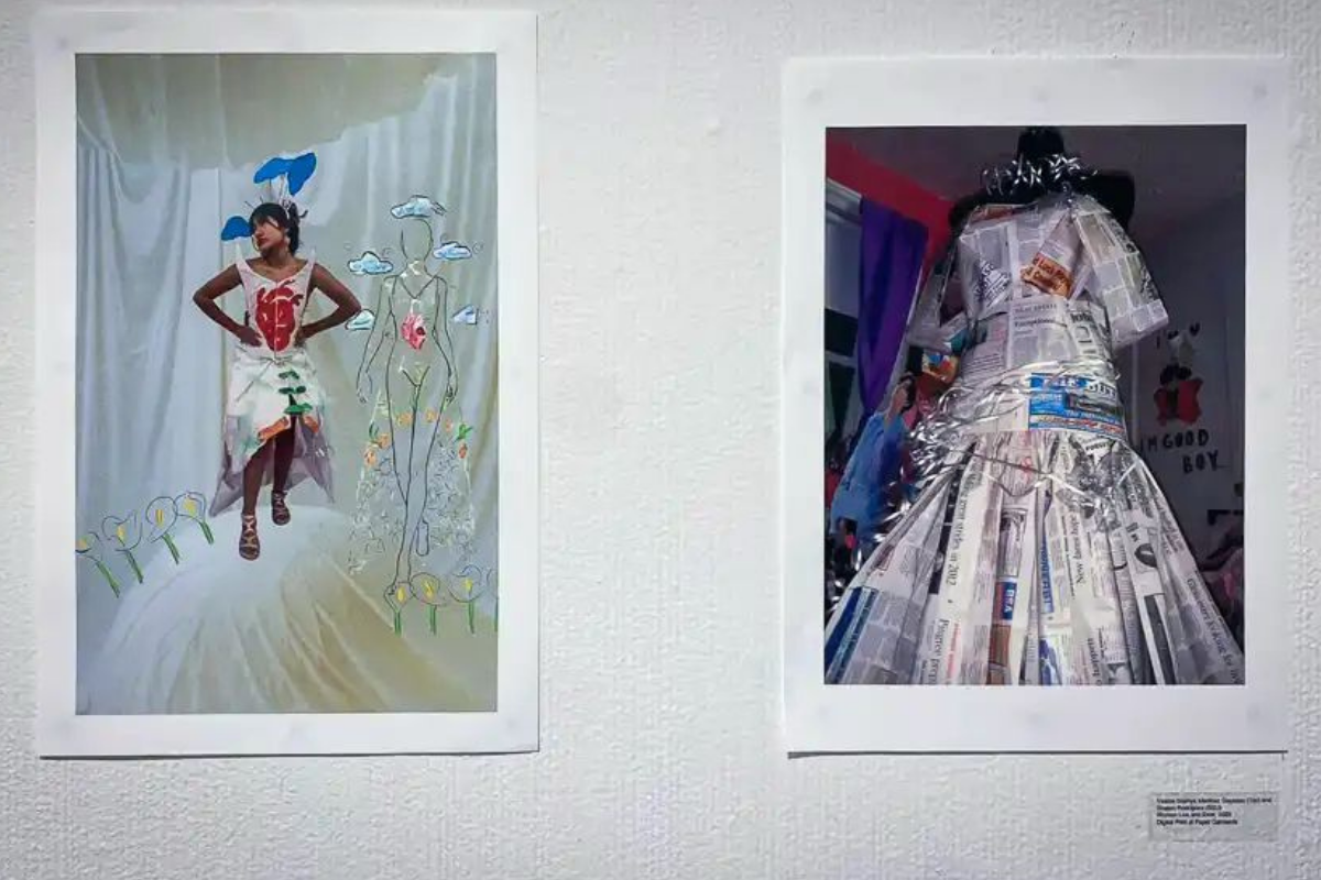 Diseños de moda elaborados con papel periódico y materiales reutilizados formaron parte de las propuestas artísticas exhibidas en Trash to Art