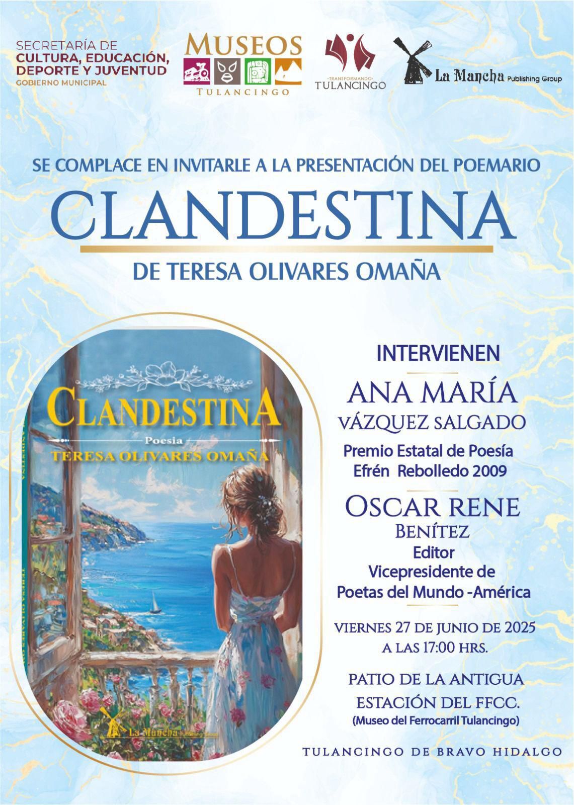 Tulancingo será sede de un importante encuentro cultural con la presentación del poemario Clandestina, de la escritora Teresa Olivares Omaña