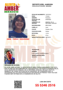 Abril Farías Hernández, de 12 años, fue vista por última vez el 4 de junio en Pachuca