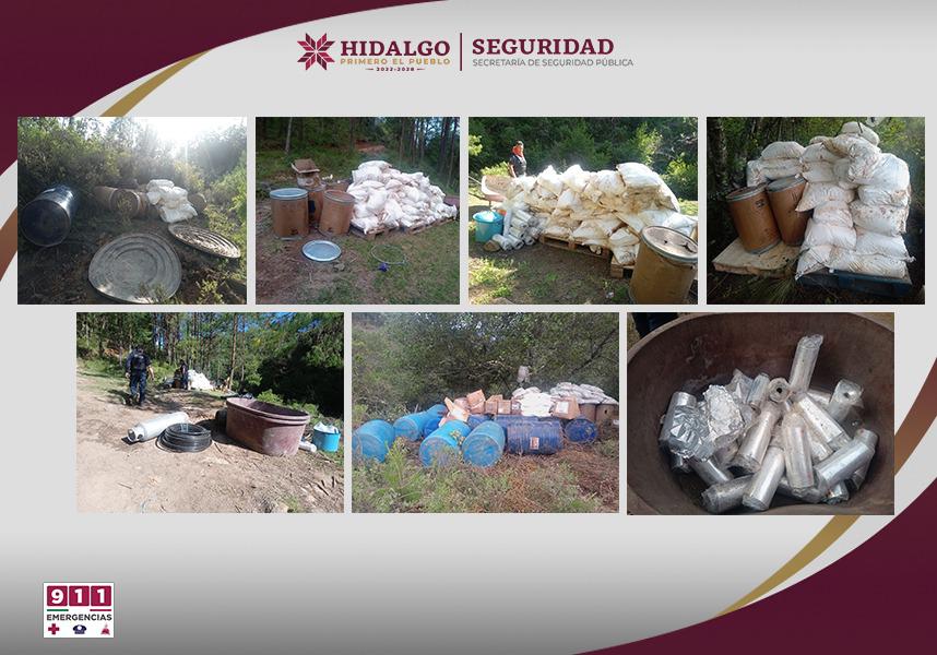 Agentes y Ejército Mexicano aseguran materiales clave para fabricación de droga sintética en Acaxochitlán