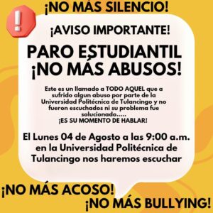 Estudiantes de Tulancingo llamaron a paro tras caso de agresión en la UPT