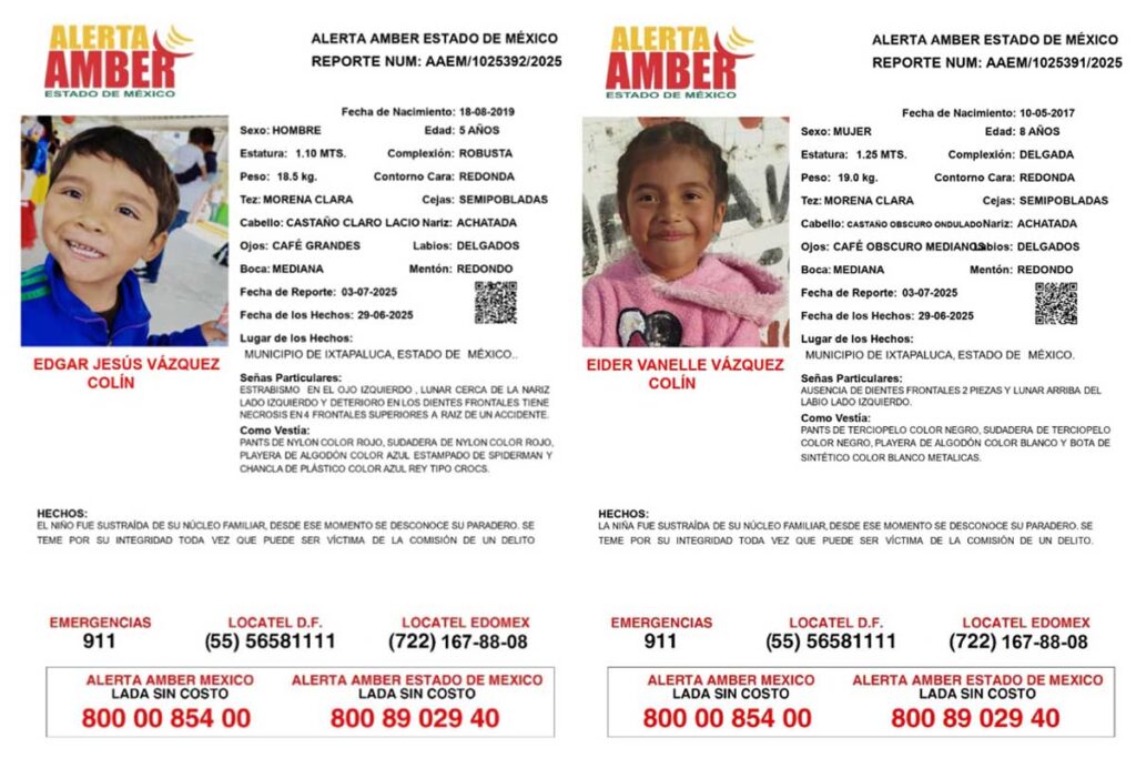 Edgar Jesús y Eider Vanelle, de cinco y ocho años de edad, están desaparecidos.