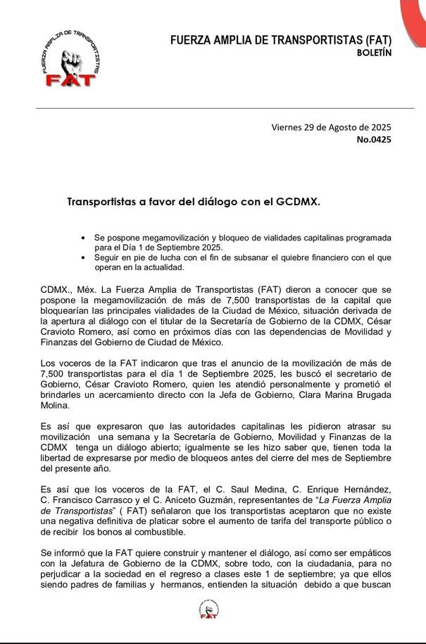 Transportistas aceptan diálogo con autoridades capitalinas para resolver la crisis del transporte