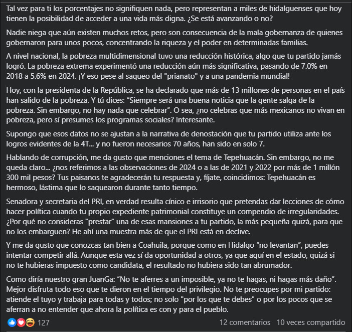 Debate entre Simey Olvera y Carolina Viggiano sobre avances sociales en Hidalgo / Captura de redes sociales 