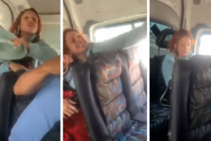 Momento en que Lady Combi discute con pasajeros dentro de la unidad.