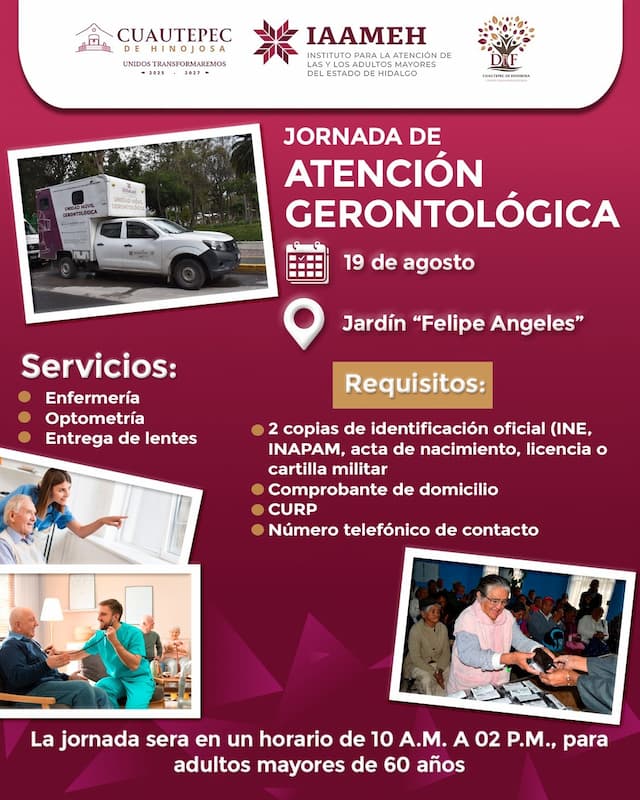 Se realizará el próximo martes 19 de agosto la Jornada de Atención Gerontológica en el jardín Felipe Ángeles