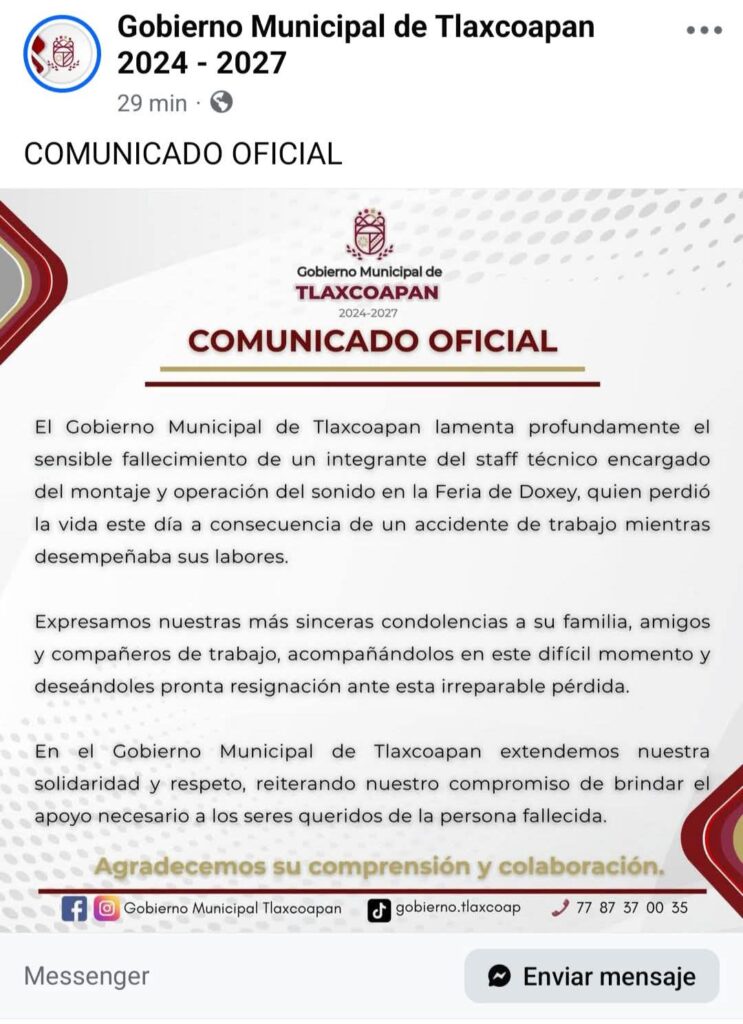 Comunidad de Tlaxcoapan consternada por accidente en la feria de Doxey