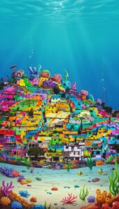 Escenarios de Pachuca con Bob y Patricio en un mundo de fantasía.