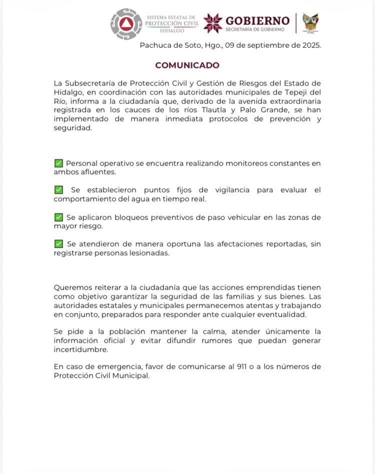 Protección Civil informa que se atiende la avenida extraordinaria registrada en los ríos Tlautla y Palo Grande