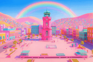 El Reloj Monumental de Pachuca, reinterpretado en versión Barbie.