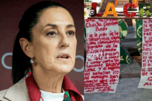 Narcomanta contra Claudia Sheinbaum fue hallada junto a un vehículo incendiado en Tabasco.
