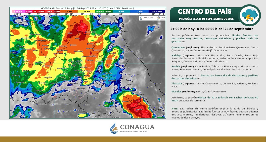 Se esperan lluvias intensas en Hidalgo y la Mesa Central