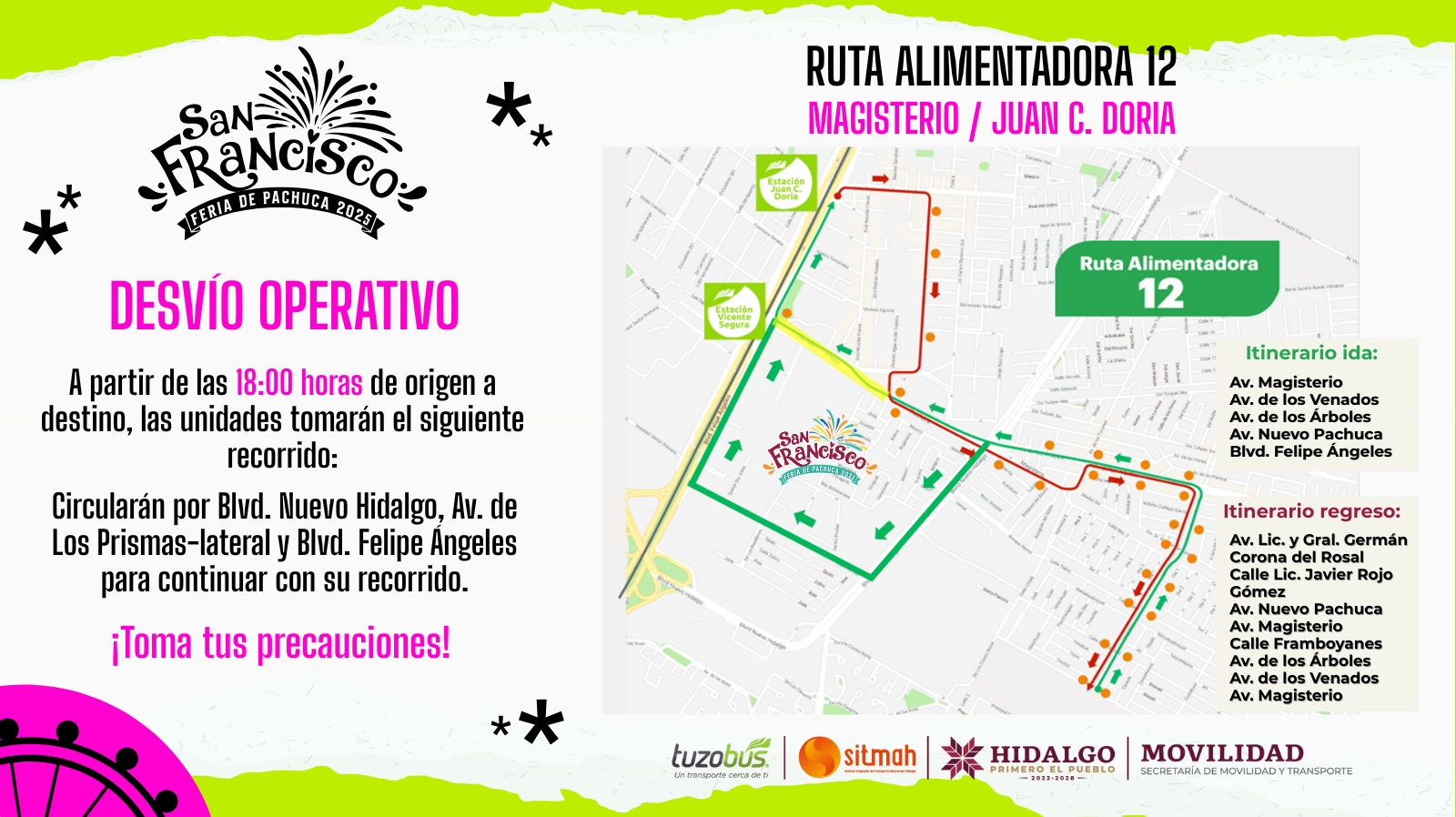 Las unidades del Tuzobús realizando un desvío operacional por el evento