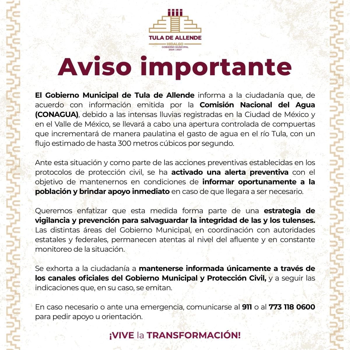 Un comunicado oficial informó a la ciudadanía que el caudal del río iba a aumentar