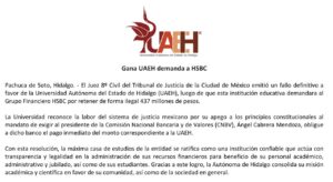 allo judicial obliga a HSBC a devolver 437 millones de pesos a la UAEH