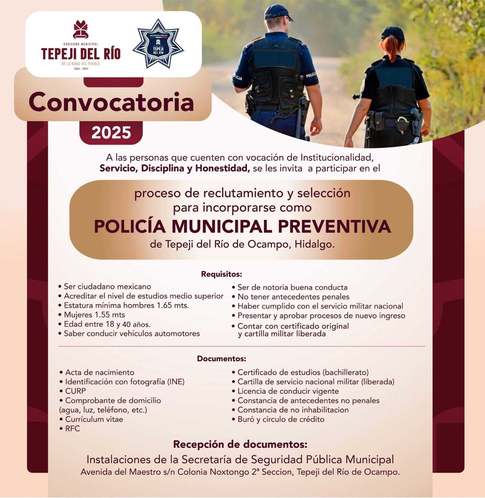 La convocatoria está dirigida a personas con vocación de servicio, disciplina y compromiso, como parte de la estrategia para fortalecer la seguridad en la demarcación