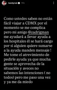 Karely Ruiz expresó en redes sociales su disposición para apoyar a víctimas de la explosión en Iztapalapa