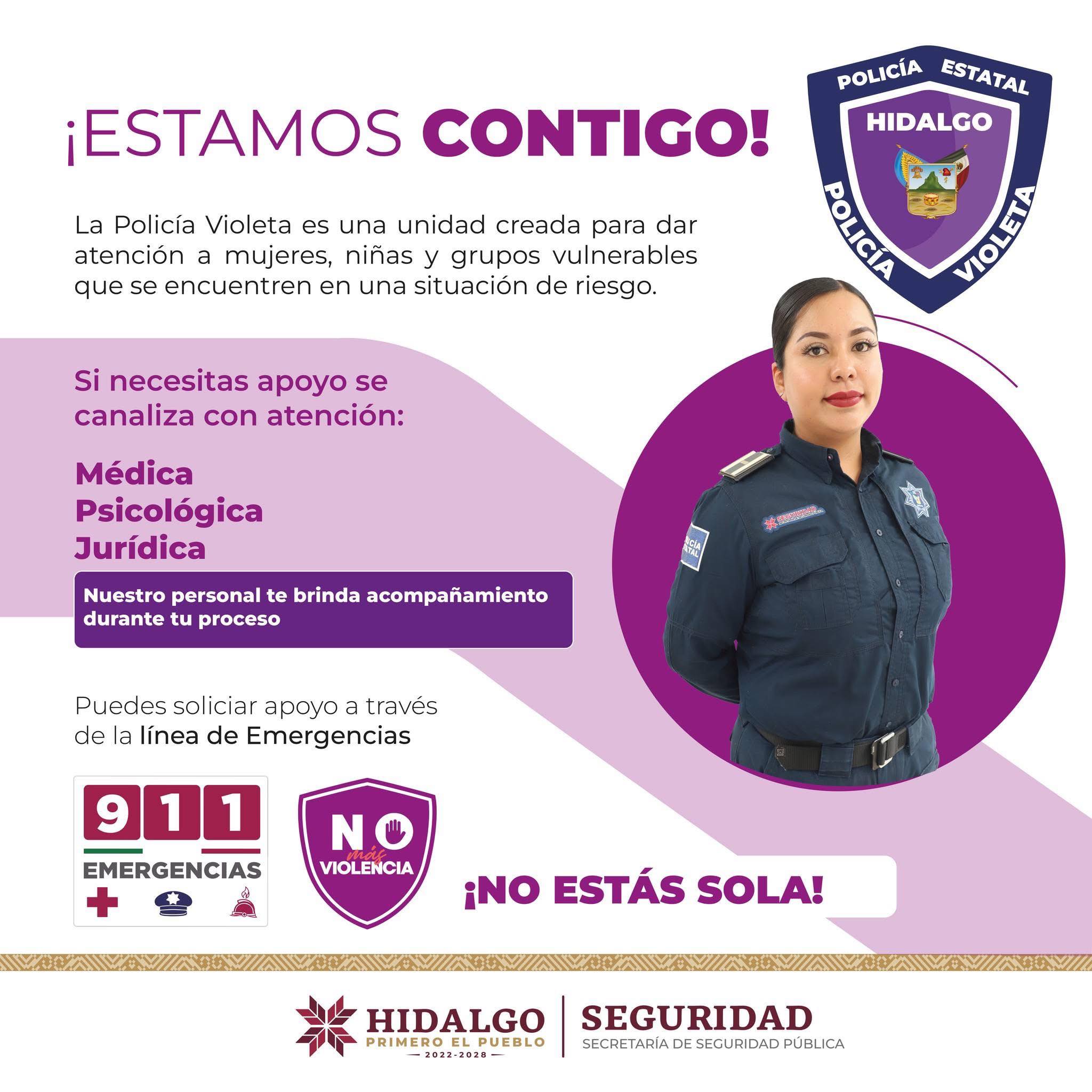 La Policía Violeta refuerza acciones para abatir la violencia de género en Hidalgo