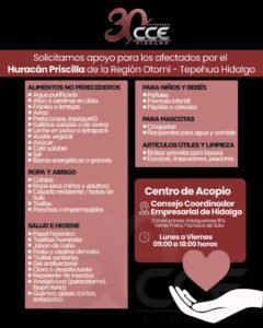 Consejo Coordinador Empresarial de Hidalgo solicita apoyo para los damnificados