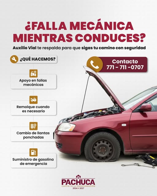 Unidades del Auxilio Vial brindan apoyo gratuito a conductores en Pachuca