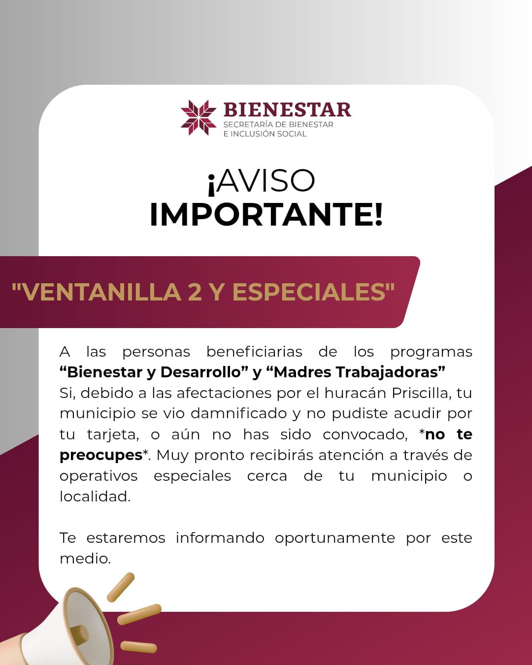 La Secretaría de Bienestar informó que nadie quedará fuera de los programas sociales.