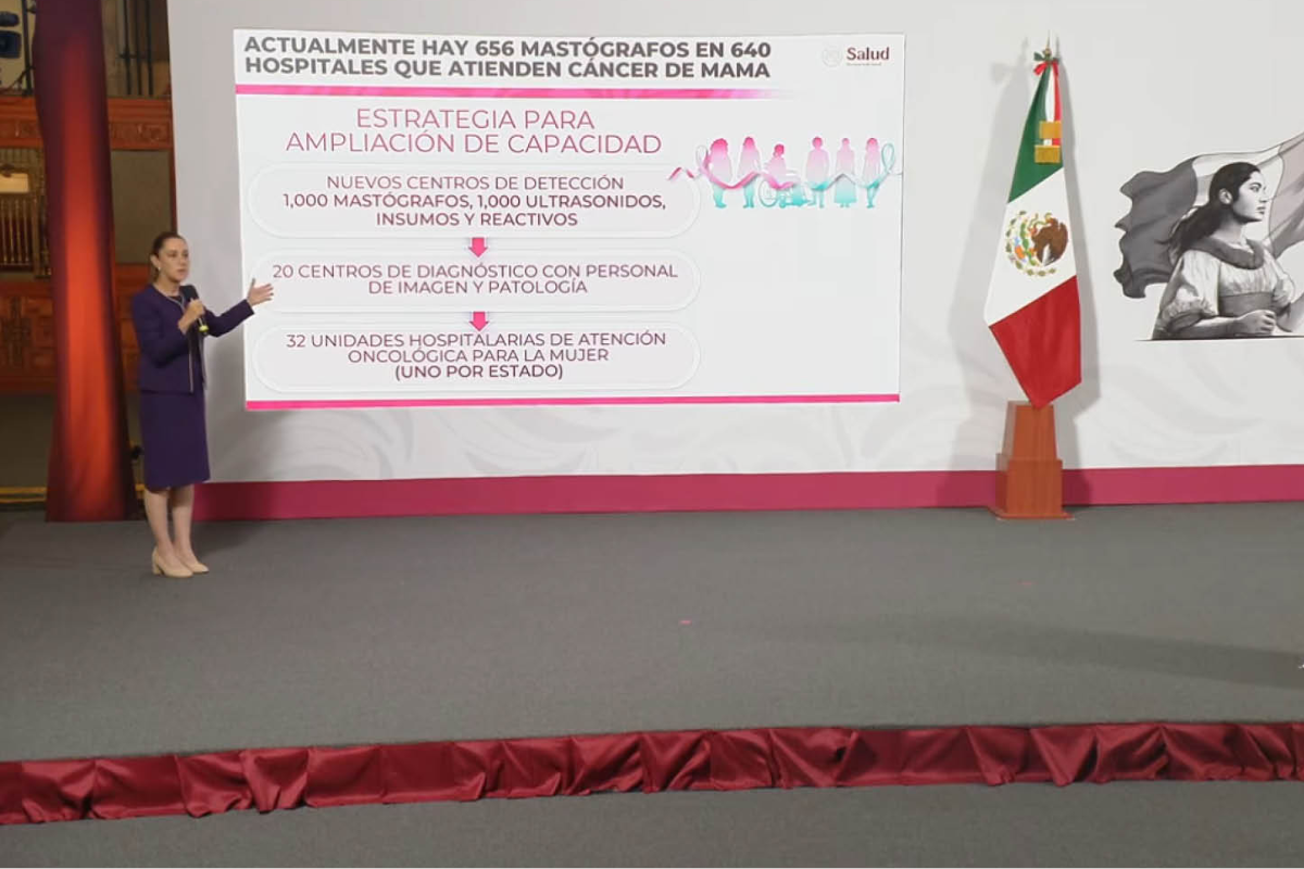 Claudia Sheinbaum presenta el Modelo Universal de Atención de Cáncer de Mama en Palacio Nacional.