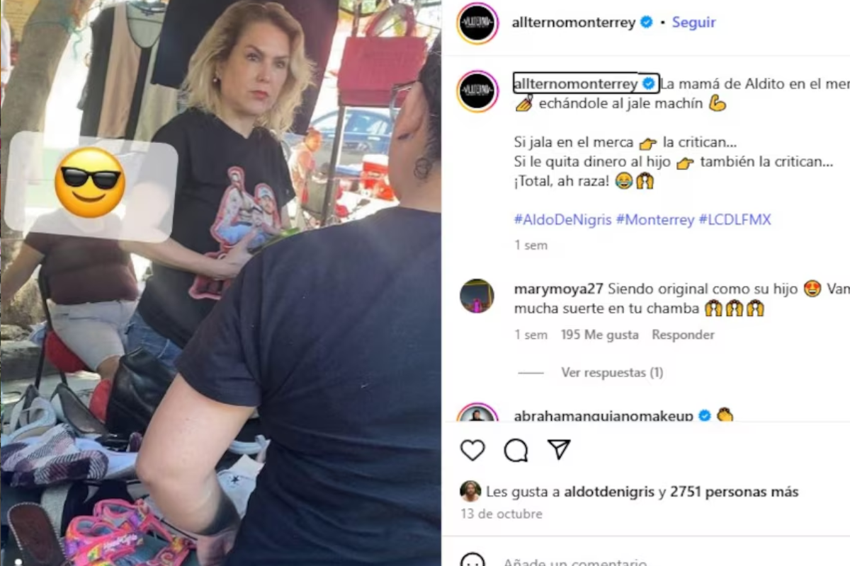 La madre de Aldo de Nigris fue captada atendiendo un puesto en el tianguis “La Consti”.