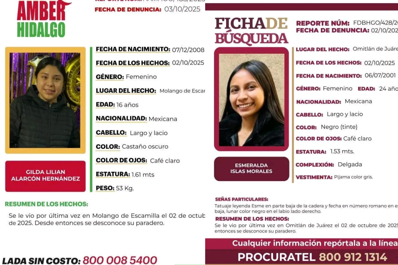 La desaparición de Esmeralda Islas Morales y Gilda Lilian Alarcón Hernández mantiene en alerta a las comunidades de Omitlán de Juárez y Molango de Escamilla