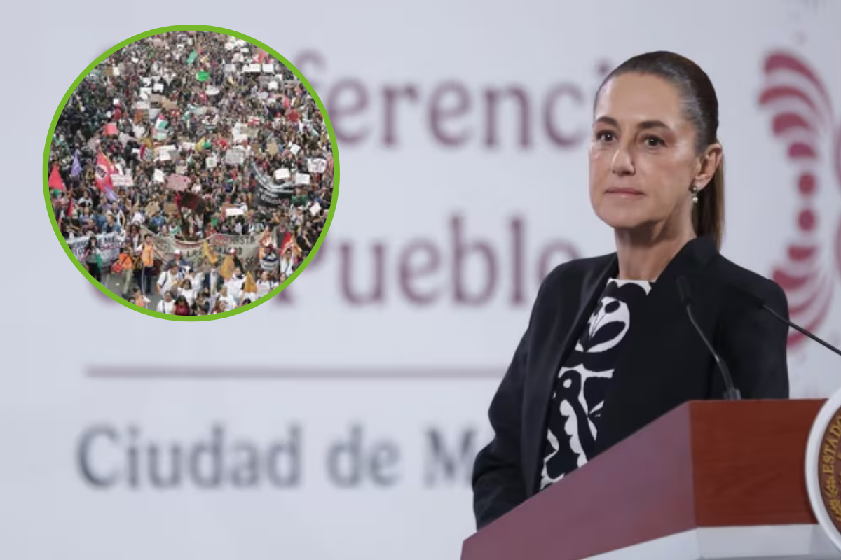 Reporteros buscaron cuestionar a Claudia Sheinbaum sobre los disturbios del 2 de octubre.