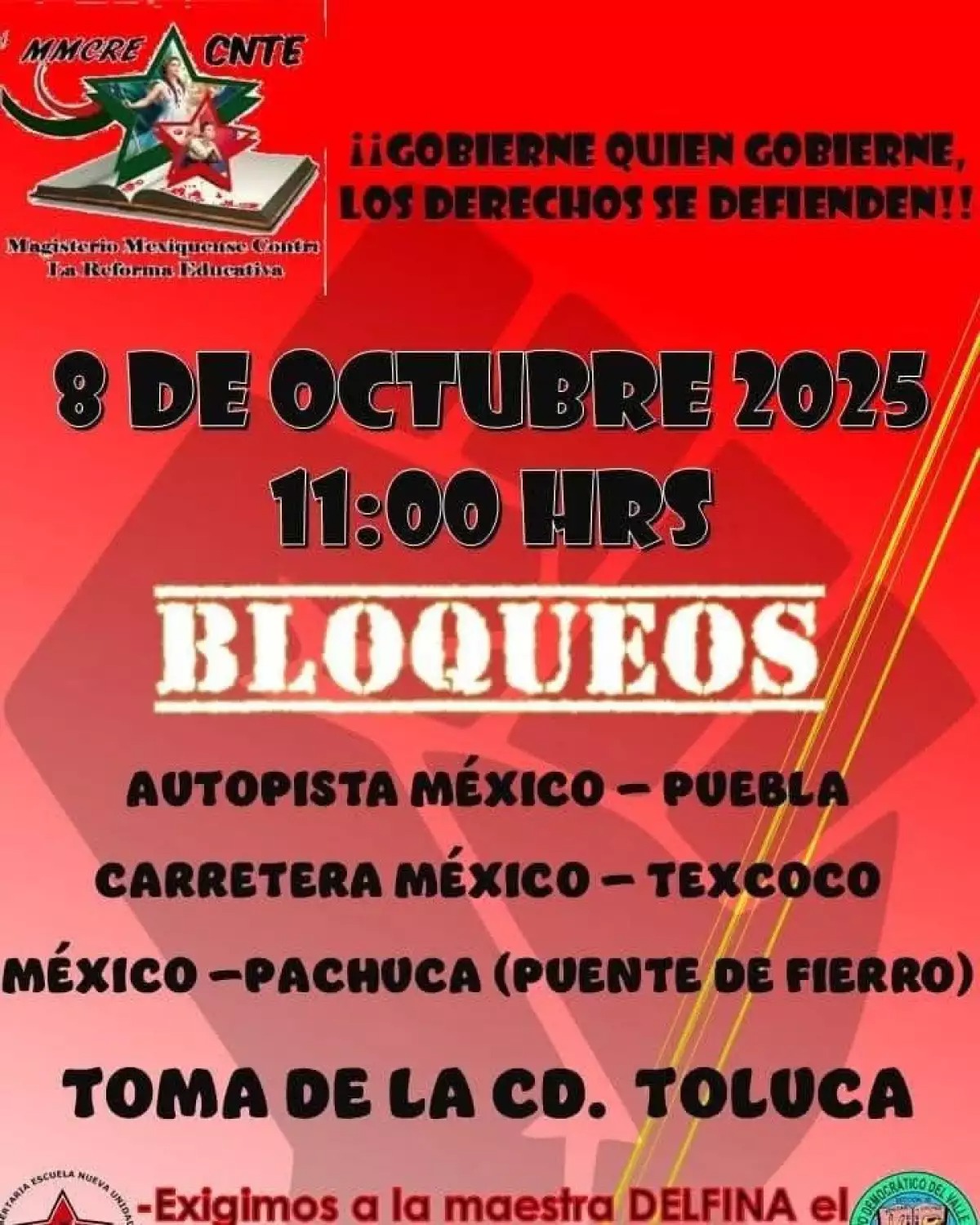 La México-Pachuca será uno de los puntos más afectados por los bloqueos programados por la CNTE este 8 de octubre
